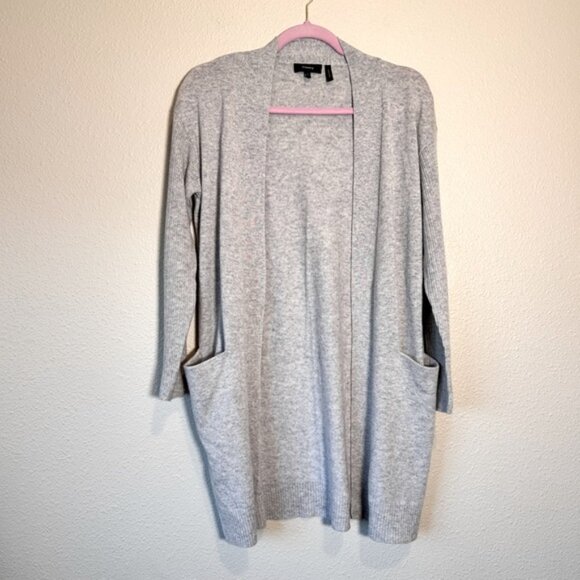 Theory Grey Cashmere Long Line Duster Cardigan Sweater Womens S Cozy Open Front - Picture 2 of 10